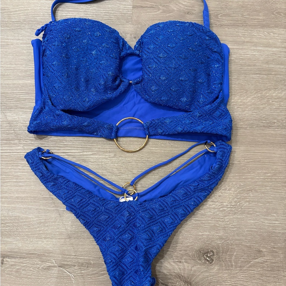 Luli Fama Royal Blue Textured Bikini Set
